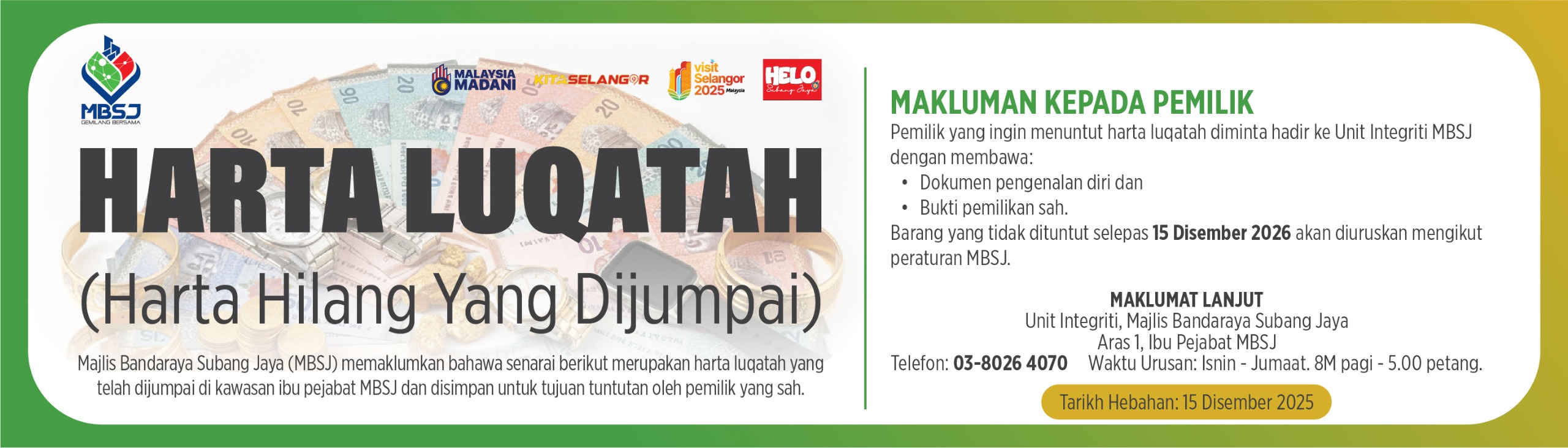 MAKLUMAN KEPADA WARGA MBSJ